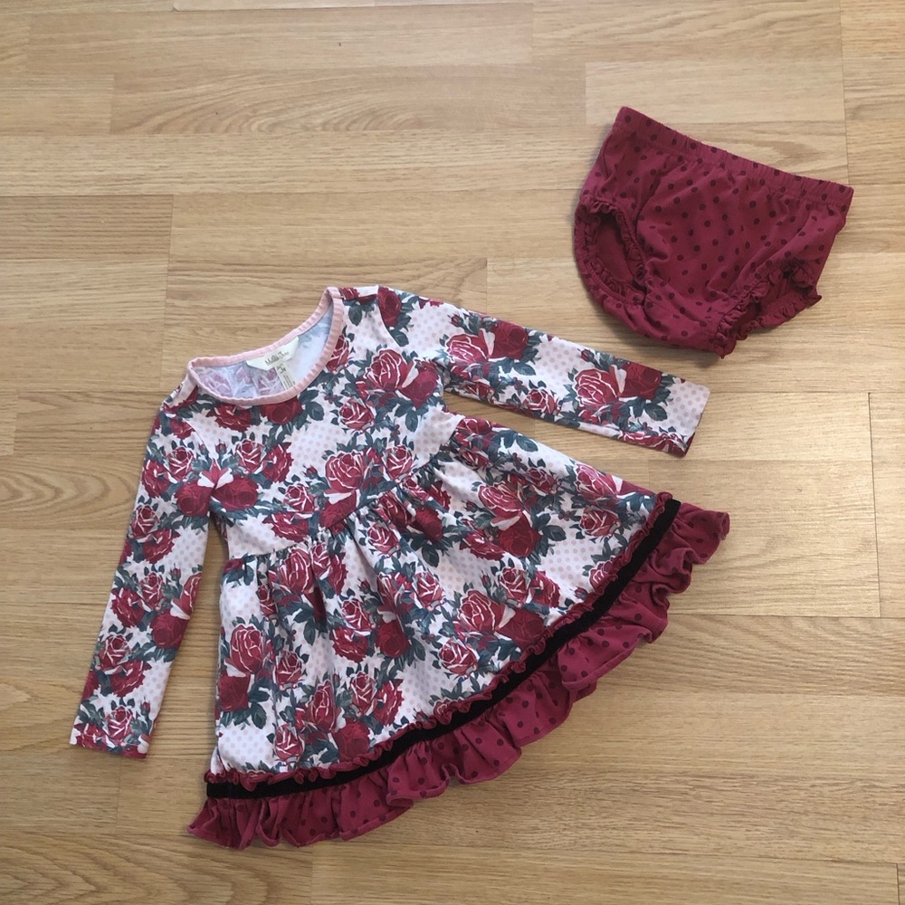 “Matilda Jane” dress size 2 with bloomers size 18/24 months